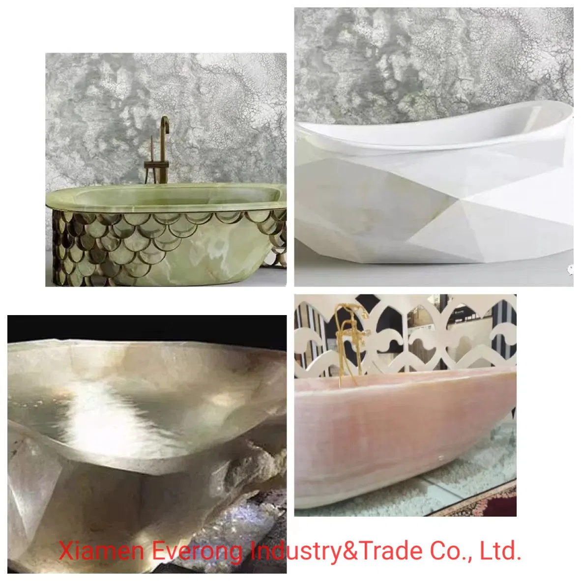 Natural Freestanding/Pedestal Green/White/Pink /Yellow Onyx Granite Marble Stone Bathtub for Bathroom Bath Tub