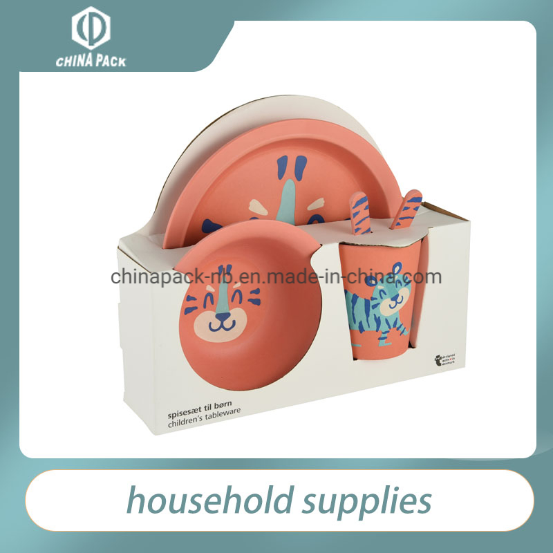 4 Piece Kids Bamboo Eating Dinner Set Plate Bowl & Cutlery Natural Eco-Friendly