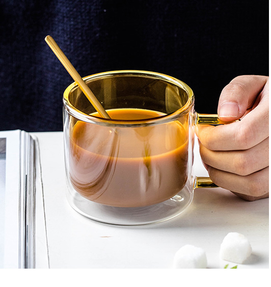 Factory Double Wall Glass Color Cups with Glass Handle