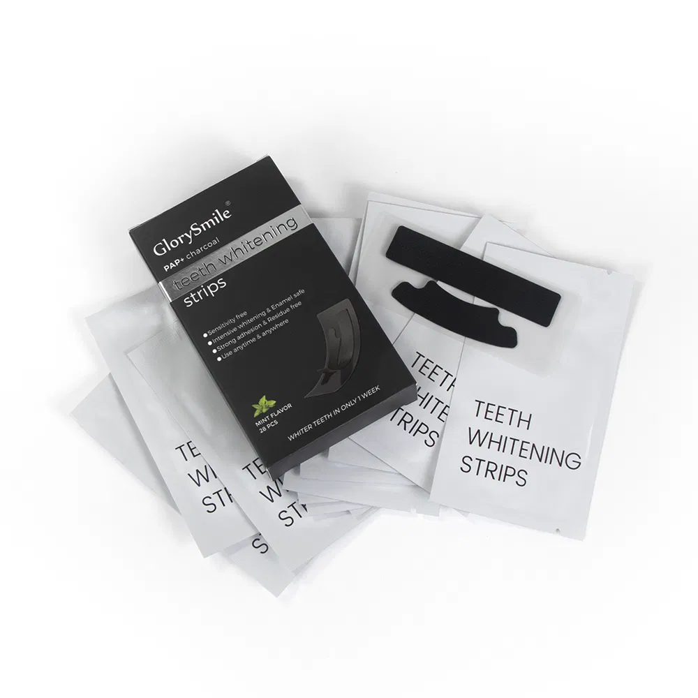 Cpsr Approved Pap Charcoal Teeth Whitening Strip 28 PCS Upper and Lower Strip Effective Teeth Whitening OEM Packing