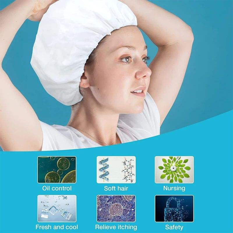 2024 Hot Selling Non Woven Fabric No Rinse Shampoo Cap Disposable Rinse Free Hair Cap Wet or Dry Needled Punched for Elderly