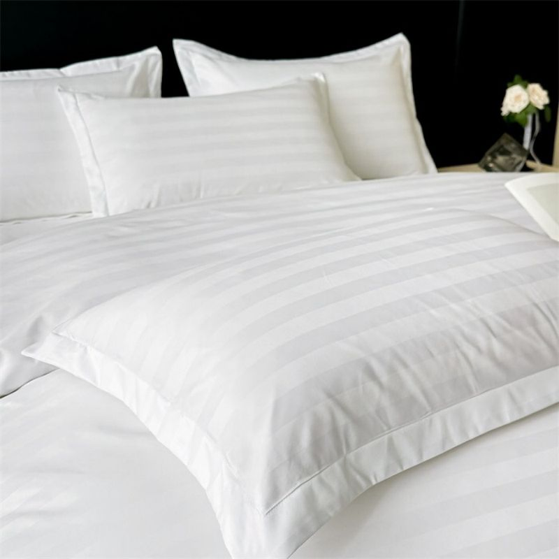 White 3cm Satin Stripe Quilt Duvet Cover Wholesale Soft Smooth Comfortable Flat Sheet ODM/OEM 300tc 100% Cotton Sateen Hotel Bed Sheets Bedding Set Wholesale