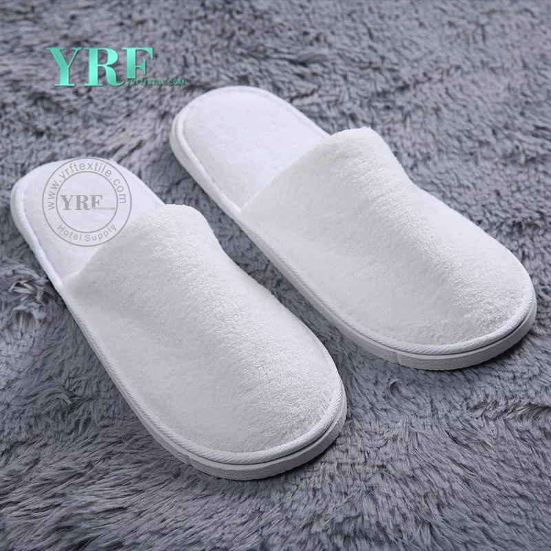 White Washable Open Toe Cotton Terry Slippers Hotel Slippers
