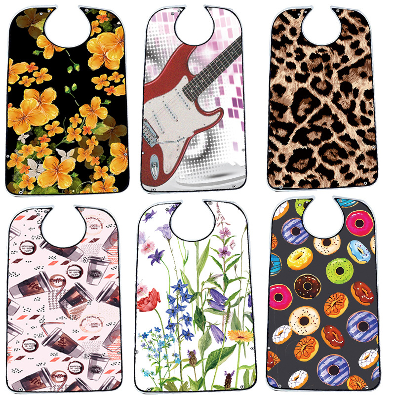 Women's Waterproof Soft Adult Poly Bibs Floral Senior Clothing Eating Apron