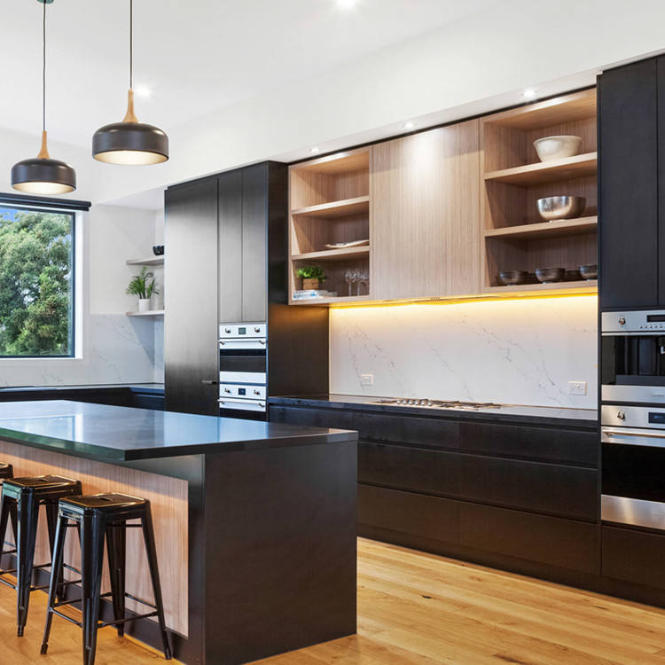 Black Matt Lacquer Laminated Modern Custom Kitchen Cabinet