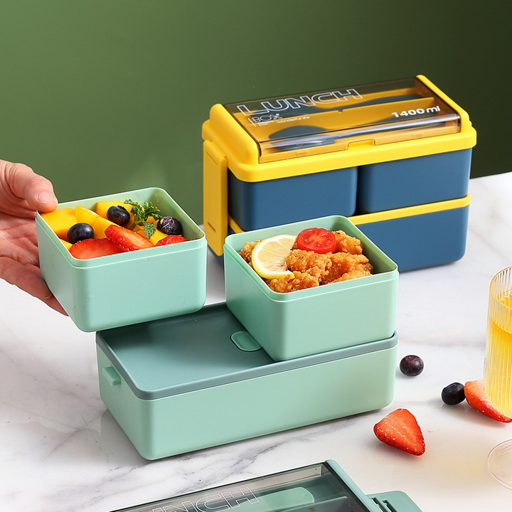 Japanese Style Microwavable Student Office Worker Plastic Double Layer Lunch Box