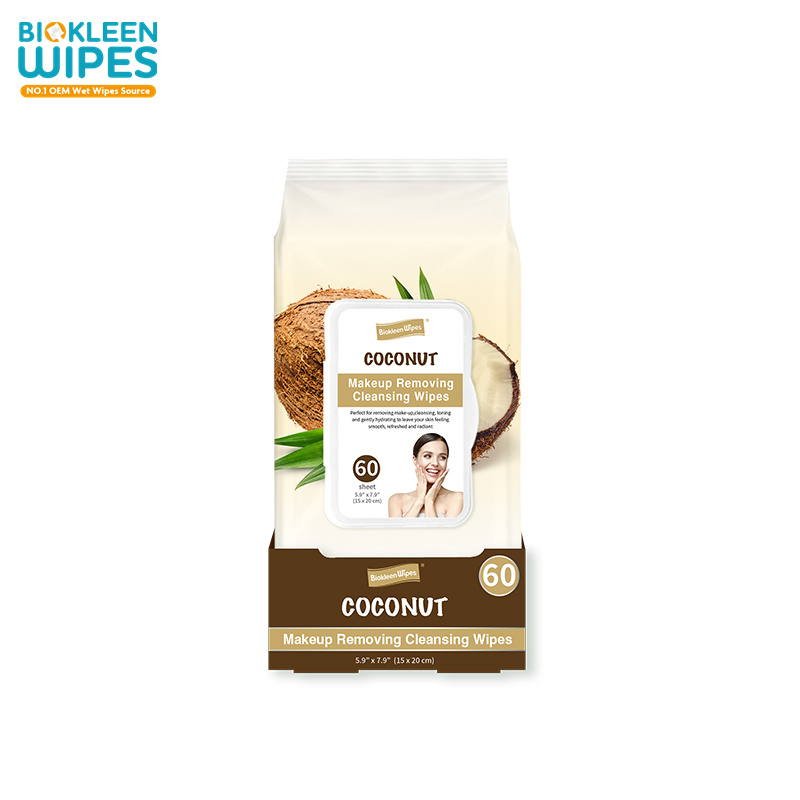 Biokleen OEM Free Sample 60CT 15X20cm Cucumber Makeup Removing Cleansing Face Wipes Makeup Remover Facial Cleansing Cloth Wipes