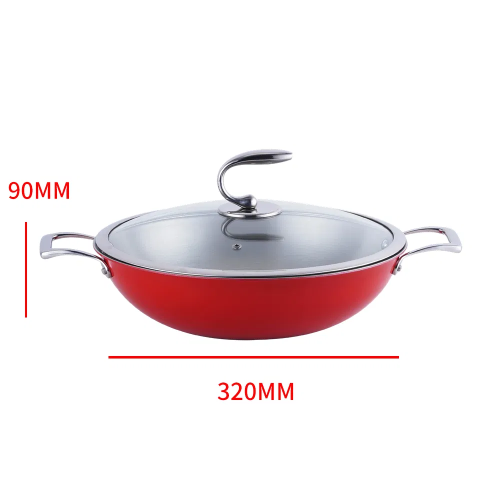304 Stainless Steel Tri-Ply Steel Wok with Glass Lid for Induction Cooker