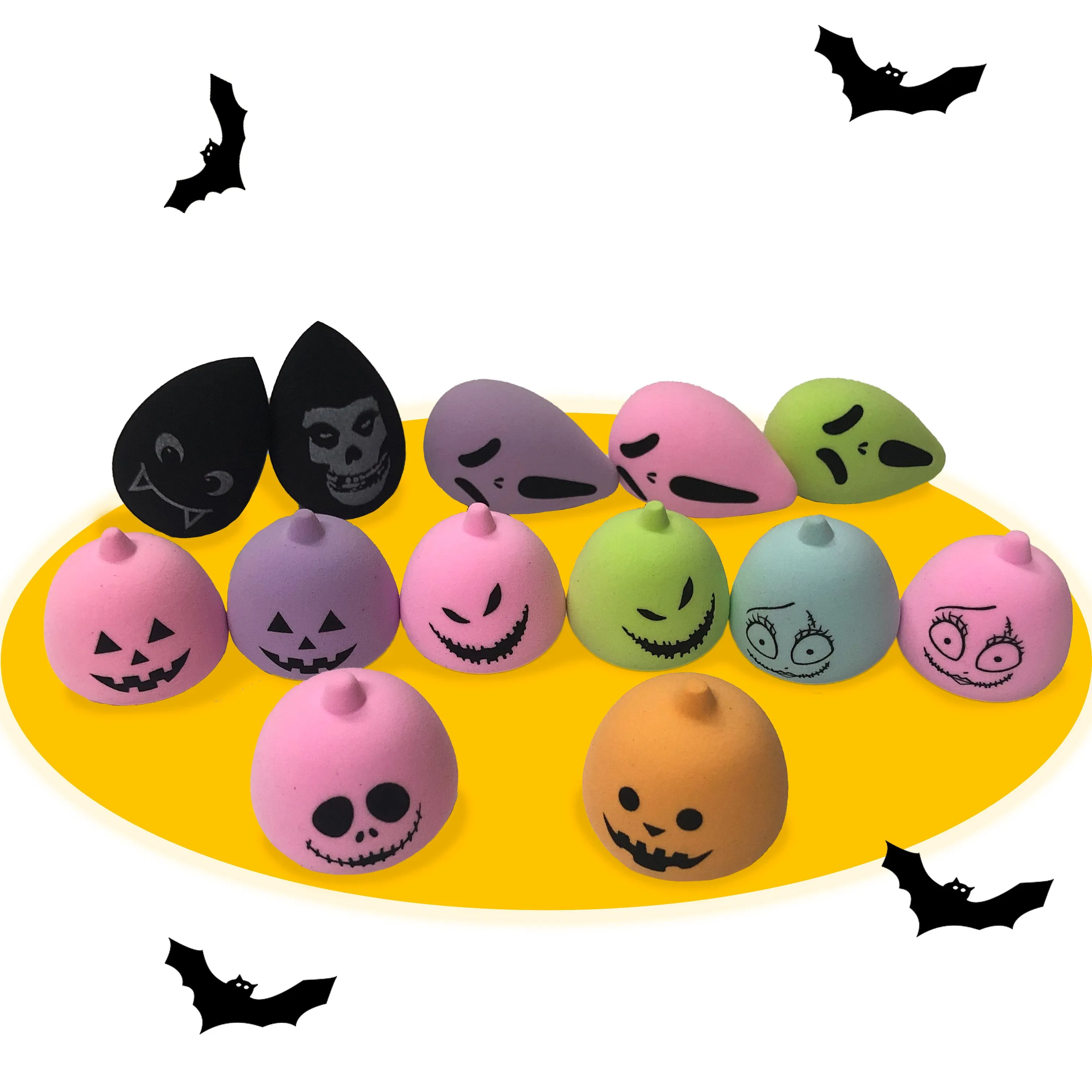Hot Selling Grimace Shape Printed Makeup Sponges Customizable Beauty Cosmetics Use Non Latex Halloween Makeup Sponge