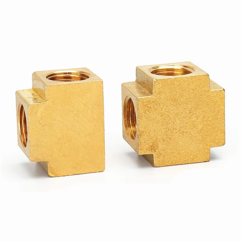 Custom CNC Cross 4 Tee 3 Way Female Brass Pipe Fitting