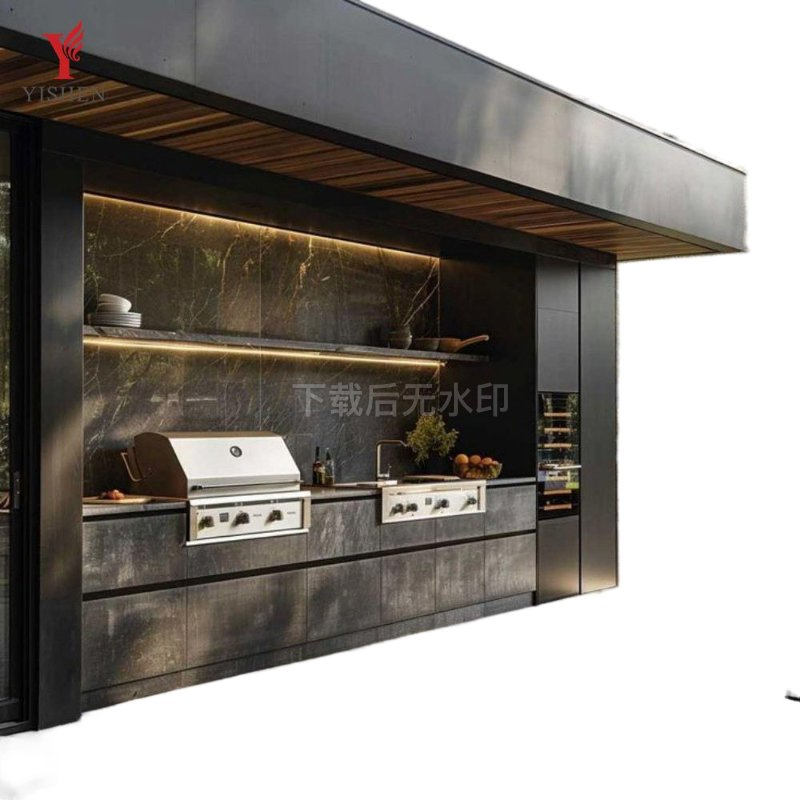 Gas Burner & Sink Integrated Outdoor Kitchen with APP Control & Storage Cabinets
