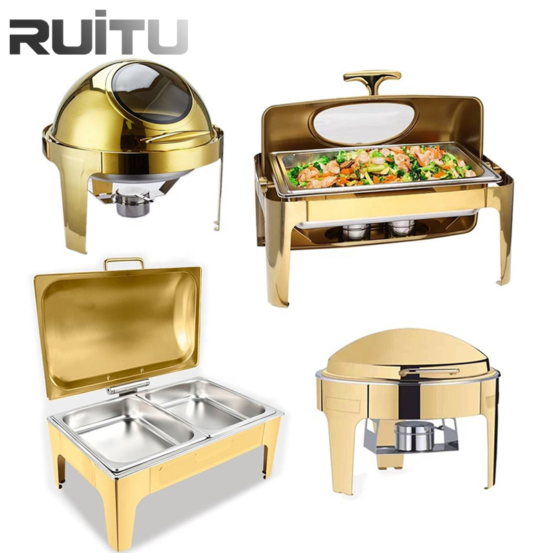 Catering Industry Dining Buffet Serving Food Shafers Tableware Roll Top Round Catering Food Warmer 6L Stainless Steel Chafing Dish Silver Buffet Set Chafer
