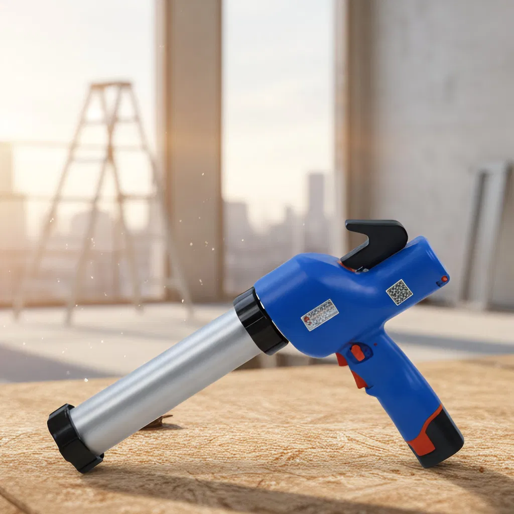 Blue High-Power Caulk Gun with Included Batteries for Sealing