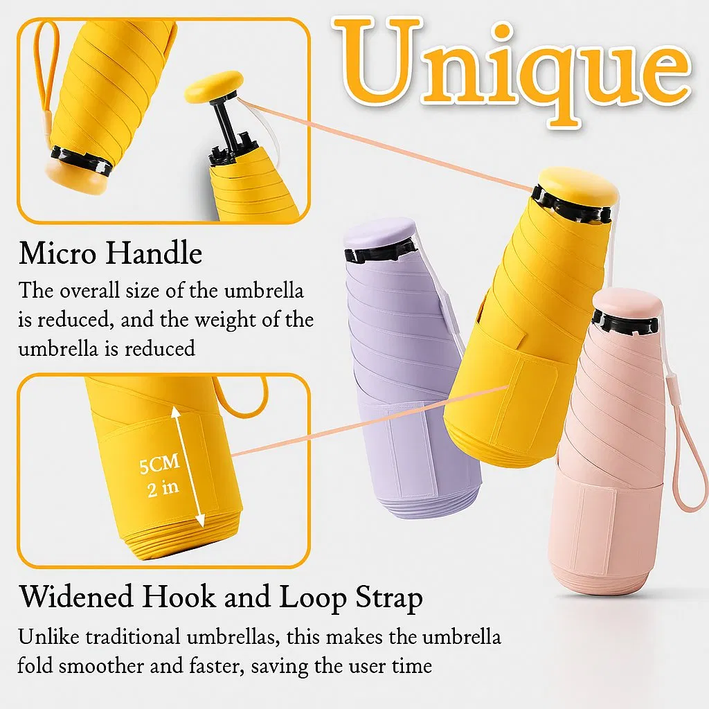 Mini Travel Folding Umbrella for Women Men Kids-Portable Compact Pocket Parasol, Lightweight Small, 6 Ribs, Anti UV Protection
