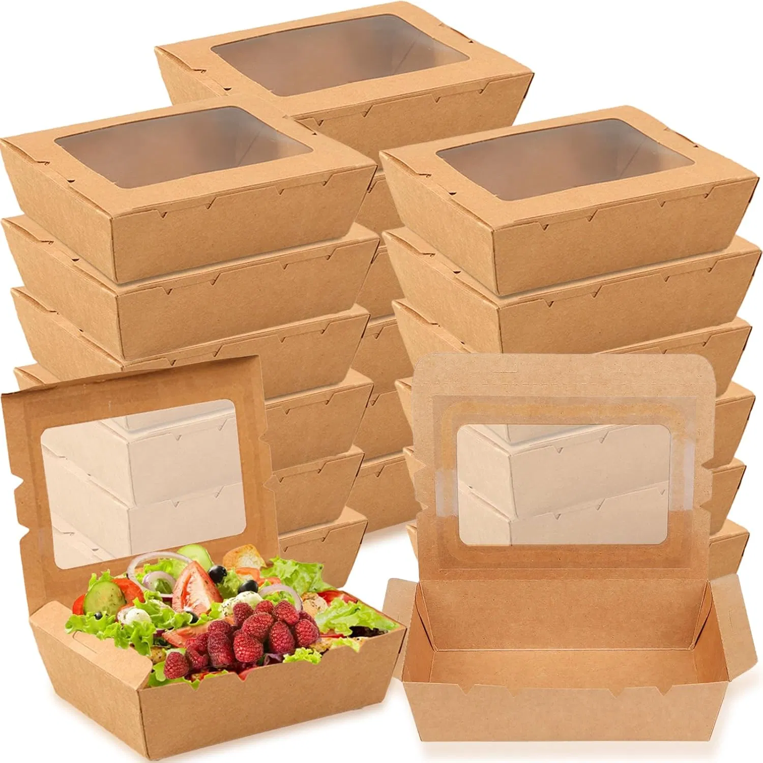 Disposable Biodegradable Fast Food Takeaway Kraft Paper Lunch Box Salad Noodles Sandwich Sushi Takeaway Boxes with All Custom