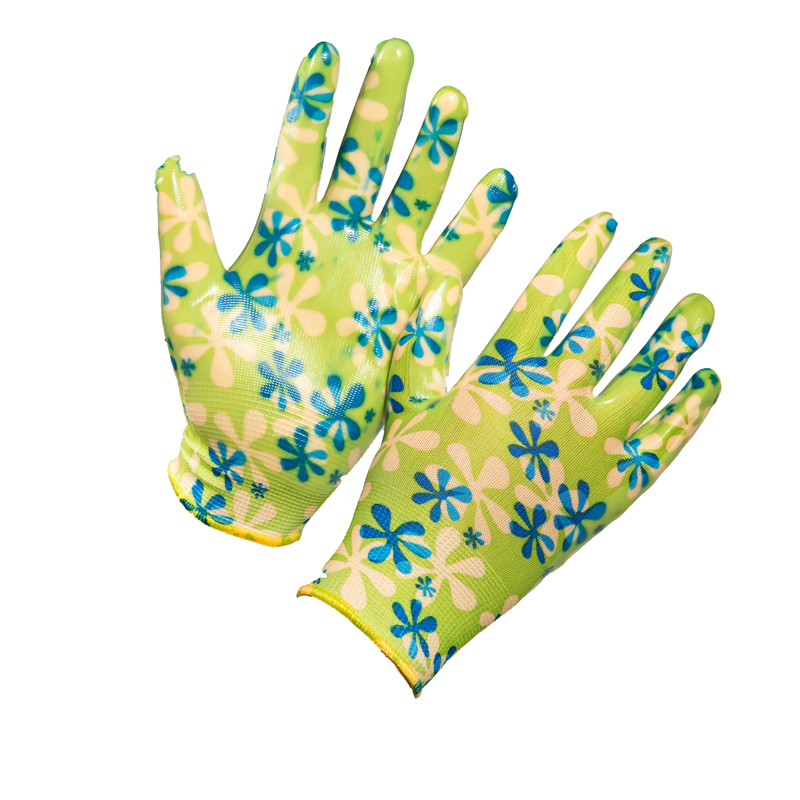 Floral Ladies Palm Coated Nitrile Gloves Gardening Gloves Work Glove