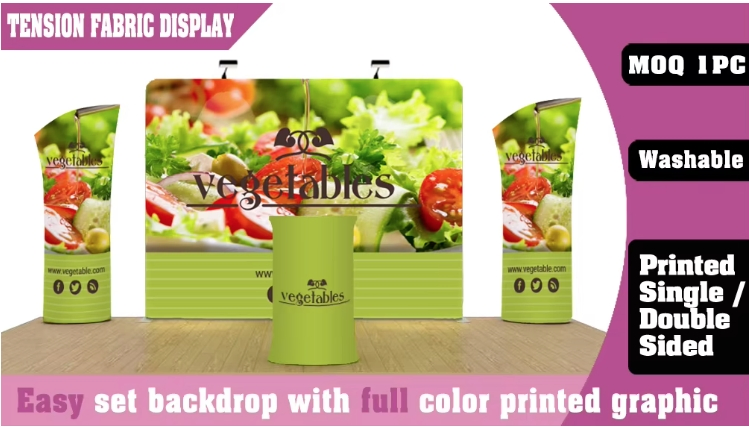 8FT 10FT 20FT Exhibition Trade Show Roll Pull up Pop up Display Wall Booth Stretch Tension Fabric Backdrop Display Banner Stands