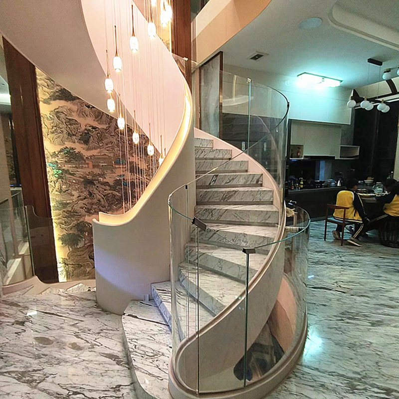 Factory Price Tempered Glass Railing Steel Handrail Curved Spiral Staircase