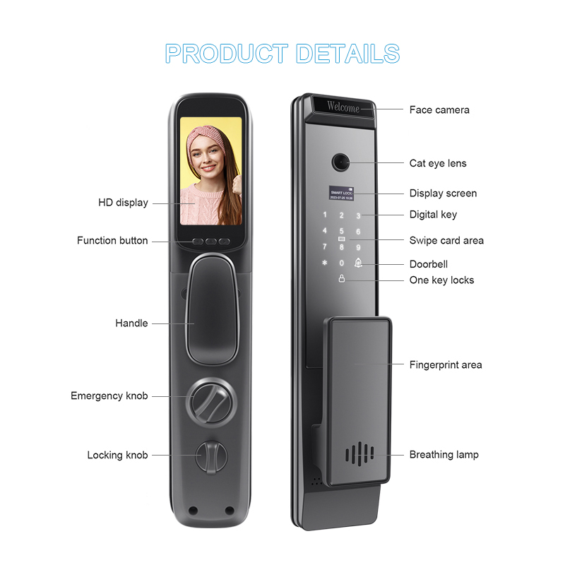 Camakt Tuya WiFi Security Automatic Smart 3D Face Recognition Biometric Fingerprint Lock Video Camera Lock