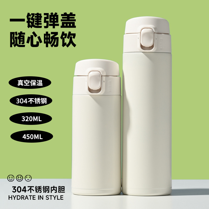 Stylish Minimalist 304 Stainless Steel Insulated Water Cup with Push-Button Lid