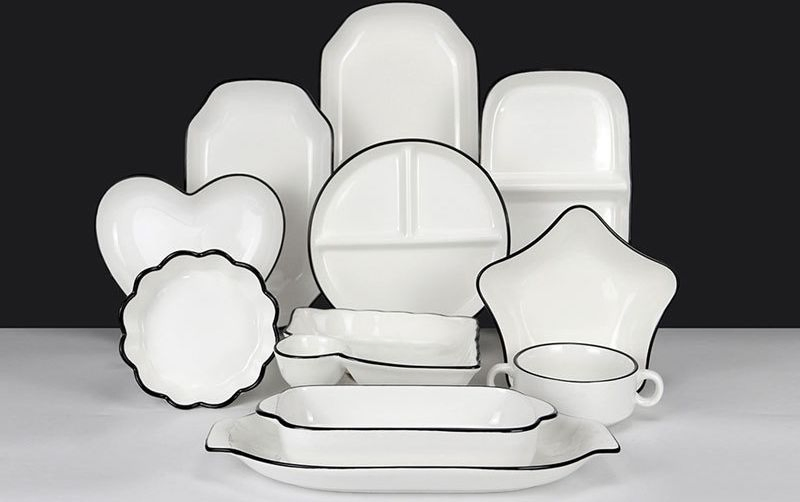 White Black Edge Ceramic Dinner Plate Tableware Series Many Styles Manufacturers Processing Dish Plate Round Plate Square Plate Flat Plate Wholesale
