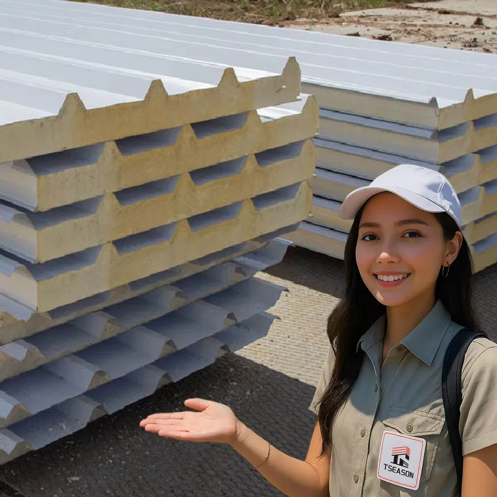 Tseason Building Materials Rock Wool Waterproof Fireproof Building Insulation Board Prefab Steel Building Rock Wool Sandwich Panel