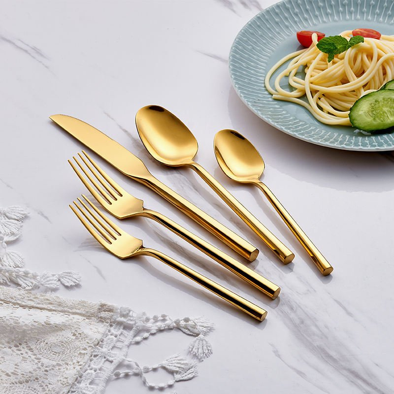 Wholesale Stainless Steel Hexagon Thick Handle Gold Cutlery for Wedding