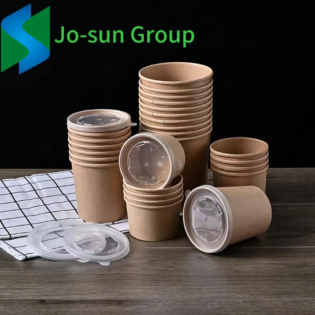 Disposable Kraft Paper Soup Bowls to Go Kraft Paper Hot Soup Food Cup Take Away Food with Vented Paper Lid