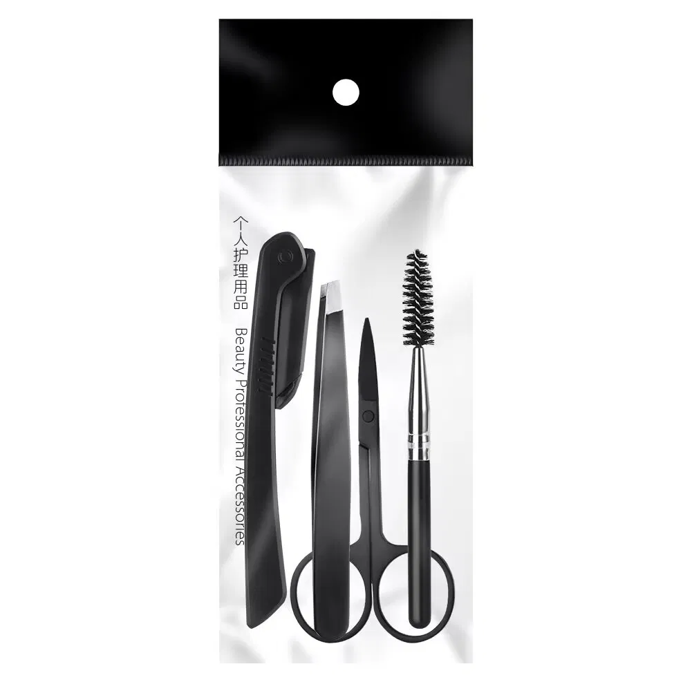 Stainless Steel Clip Scissors Knife Brush Eyebrow Trimmer Set for Makeup Tools