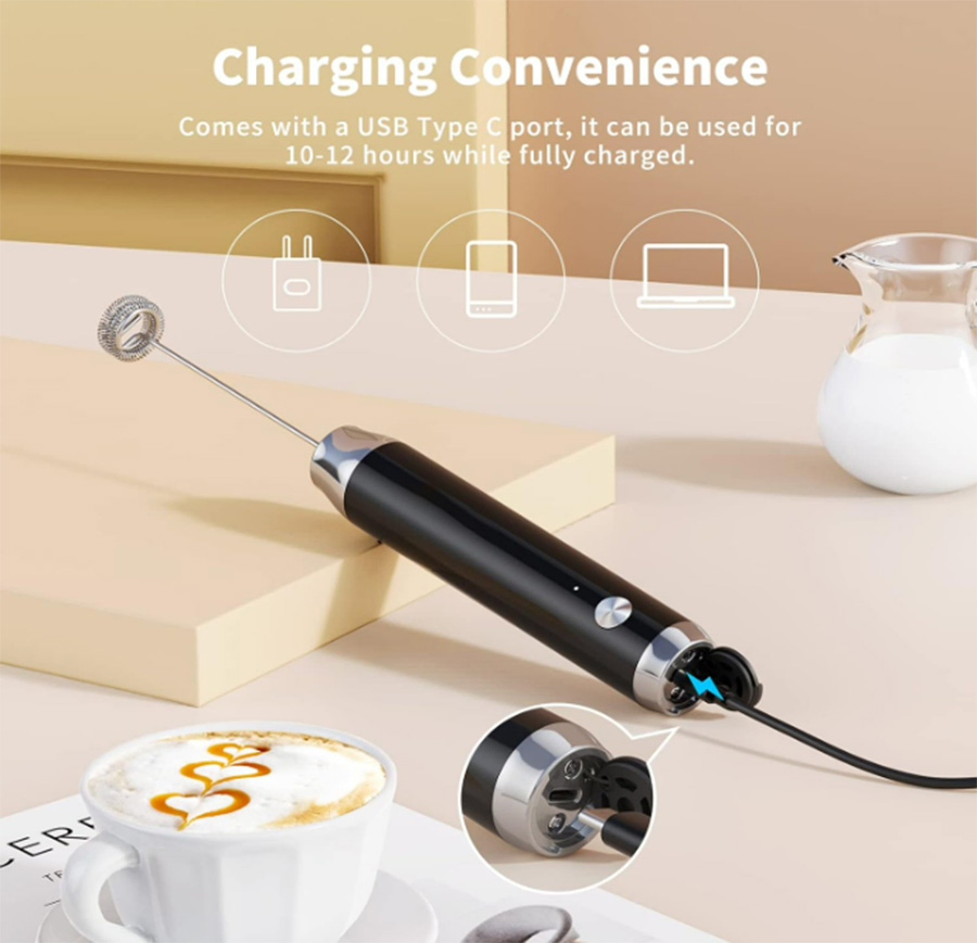Rechargeable Handheld Electric Foam Maker Milk Frother with Stand