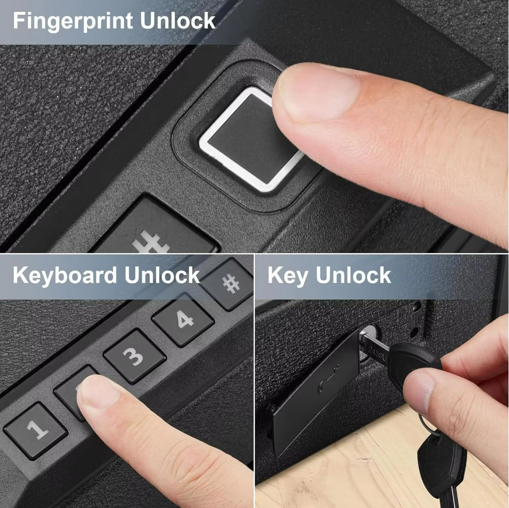 Hot Sale Fingerprint Lock Box Gun Cabinet Box Lock Secure Safe Fingerprint Safes Gun Safe Box for Home Truck Auto Open Lid