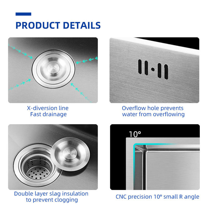 Single Bowl Stainless Steel Pressed Kitchen Sink with Drainboard Above Counter Installation