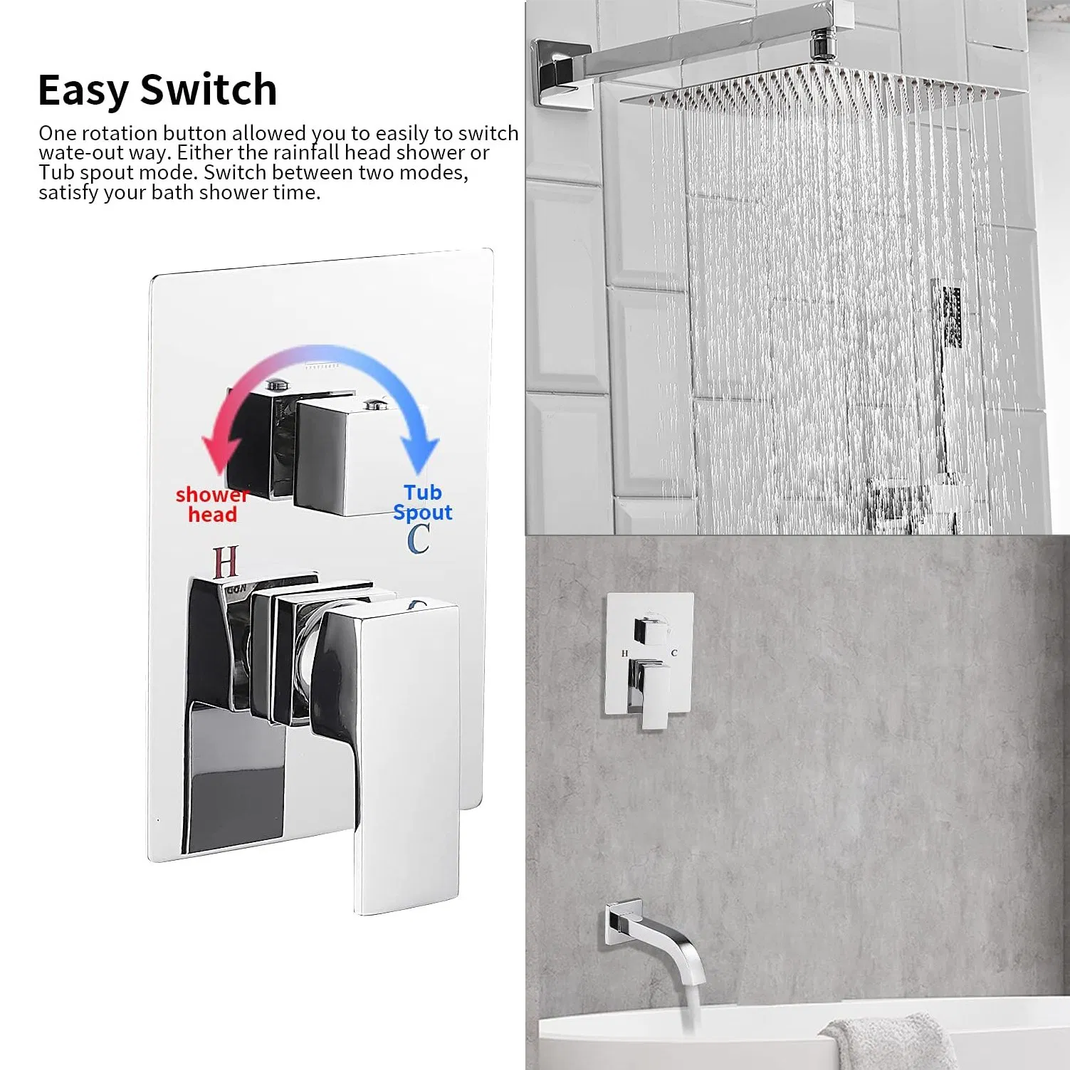 Aquacubic Bathroom Chrome Brass Rainfall Shower System Wall Mount Shower Set Shower Mixer Faucet Set