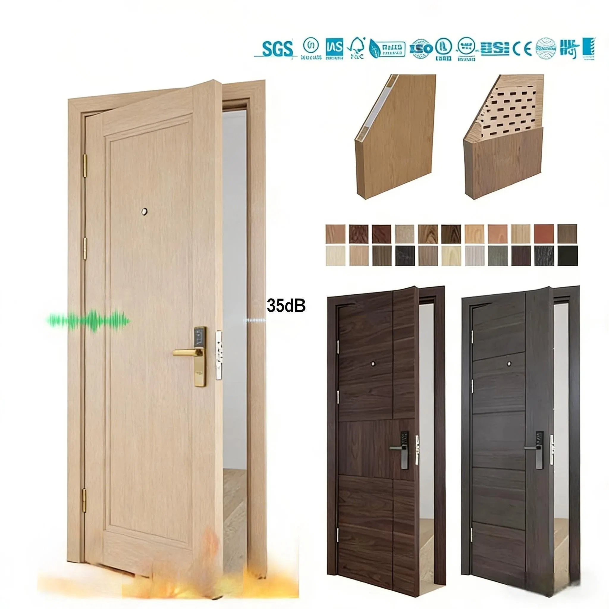 China Best Price MDF PVC Wood Security Bedroom Bathroom Solid WPC Soundproof Fireproof Fire Rated Wooden Interior Door for House Home Room Hotel