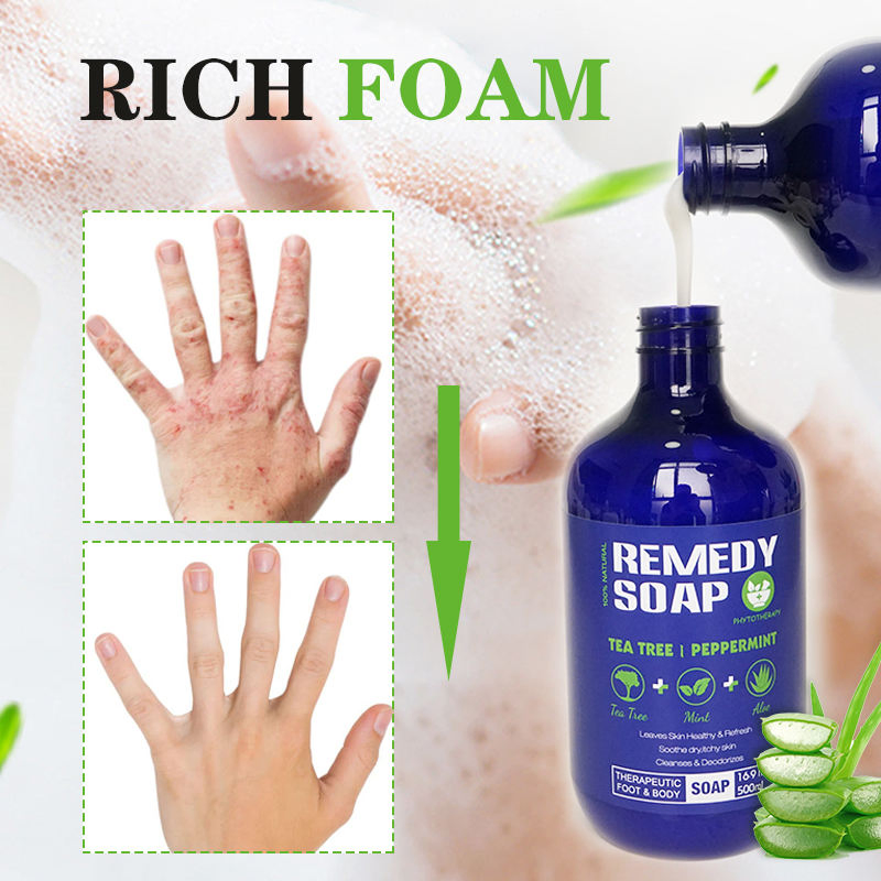 Private Label Natural Organic Body Wash Remedy Soap Rosemary Tea Tree Oil Healing Nourishing Shower Gel for Soothes Liquid Soap