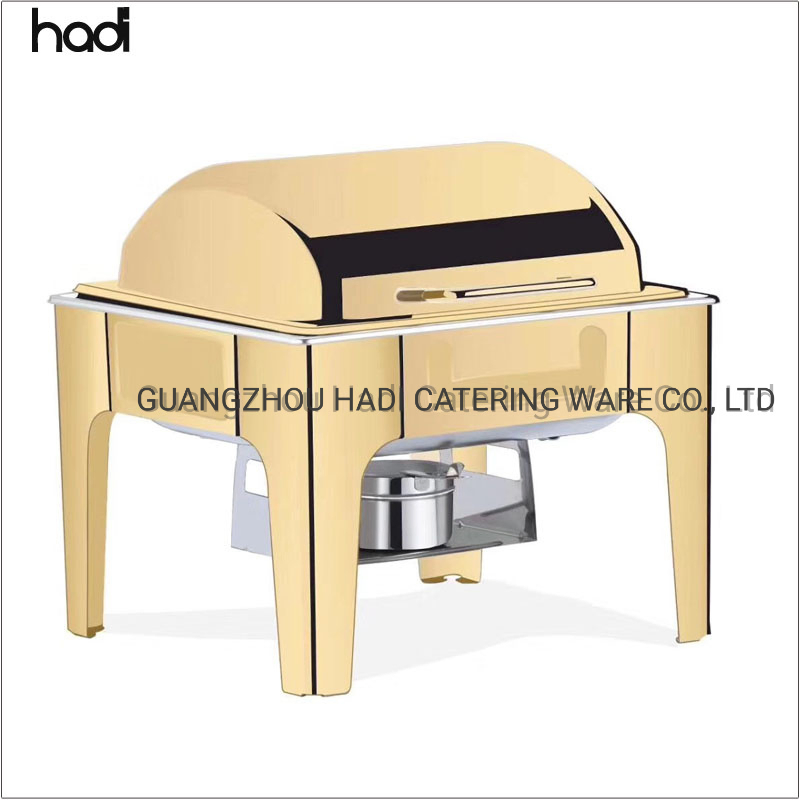Hospitality Glass Lid Chafer Modern Chefing Dish Luxury Stainless Steel Round Roll Top Buffet Server Gold Chafing Dishes Insulated Food Warmer Set for Wedding
