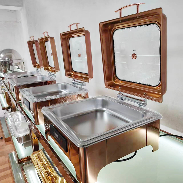 Rose Gold Square 6L Chafing Dish Wedding Catering Buffet Hot Pot Heating Food Buffet Display