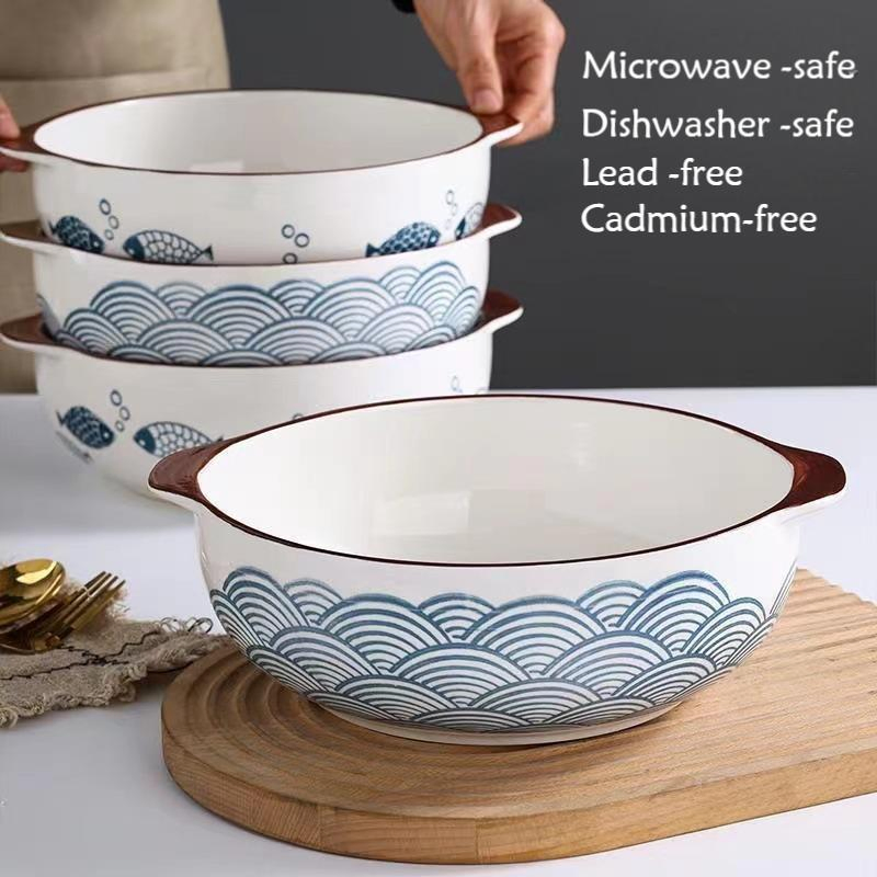 10.5"Food Bowl with Hands Pad Printing Stoneware Porcelainware Tableware