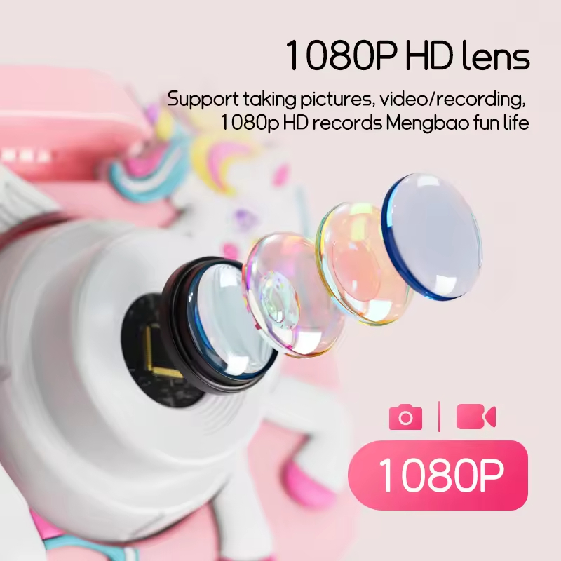 High Quality Children Digital Toy 1080P 2inch Screen 8X Zoom Fun Stickers Double Lens Selfie Videos Portable Kids Camera