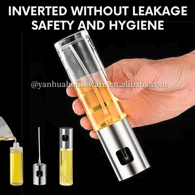 Pump Oil and Vinegar Sprayer Bottle Glass Oil Sprayer Olive Oil Stainless Steel Space Clear Silver Kitchen Custom Cooking Tools