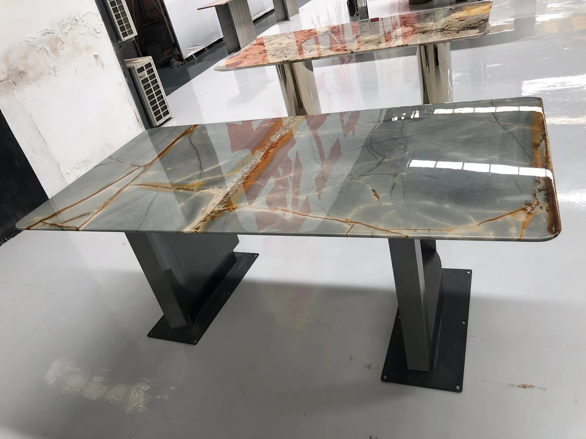 Luxury Rectangular Blue Roma Quartzite Dining/Coffee/Side Table with Stainless Steel Leg