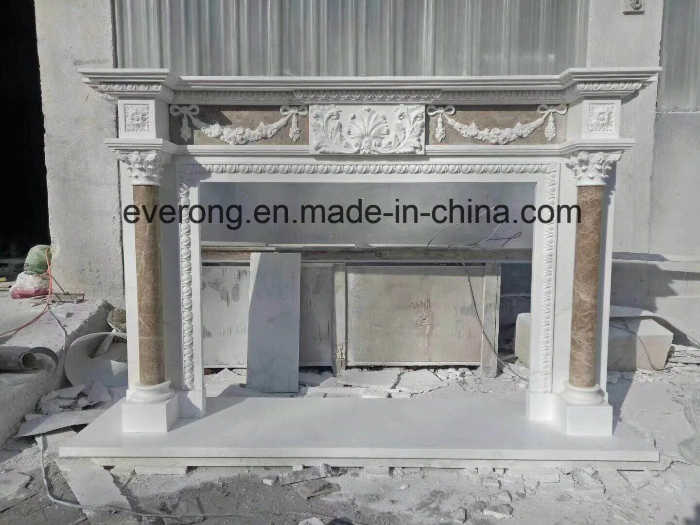 White and Yellow Marble Column Fireplace for Indoor &Outdoor
