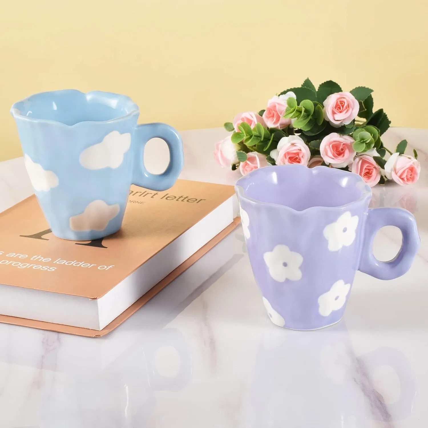 Hand-Painted Irregular Ceramic Coffee Mug Unique Porcelain Tea Cups for Office & Home