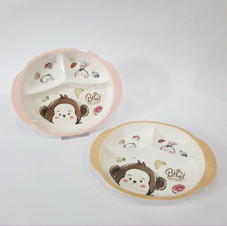 Hot Selling Melamine 3-Divided Monkey Cartoon Printed Plate
