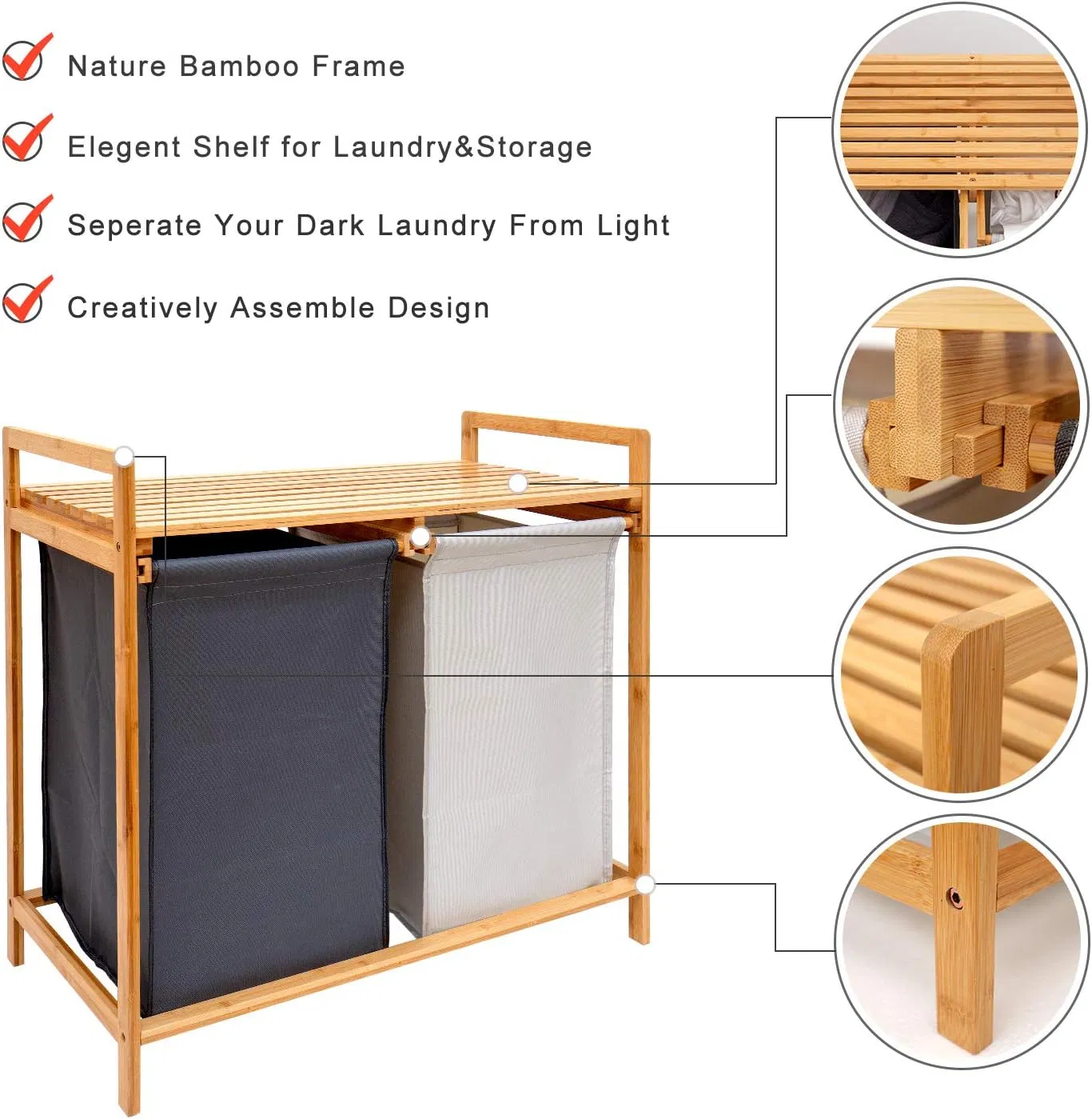 Bamboo Household Laundry Room Bedroom Double Drawer Laundry Basket
