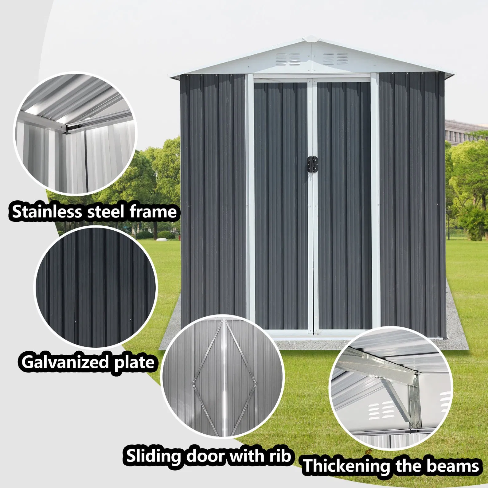 6*4FT Spacious Storage Shed for Household Items Lawn Tools and Seasonal Decor with Weatherproof Coating Tool House Garden Shed