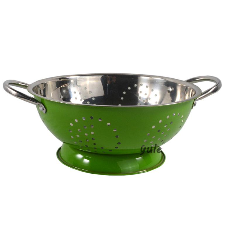 Colorful Painting with Base and Handles Stainless Steel Wholesale Fruit Basket for Kitchen Tool