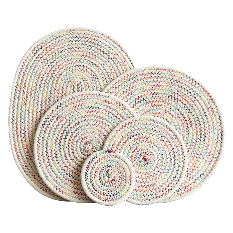 Rope Thicken Placemats Round Cotton and Linen Woven Insulation Coaster Dish Pad