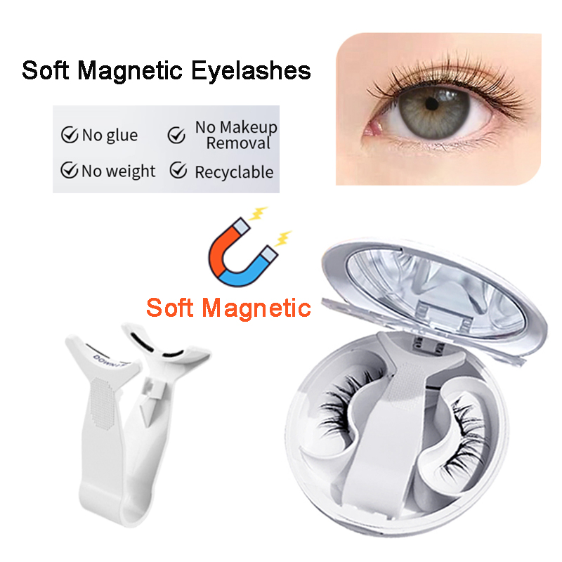 Best Selling Natural Full Strip Soft Magnetic False Eyelashes Kit with C/D Curl Reusable Extensions Soft Magnet Band Applicator