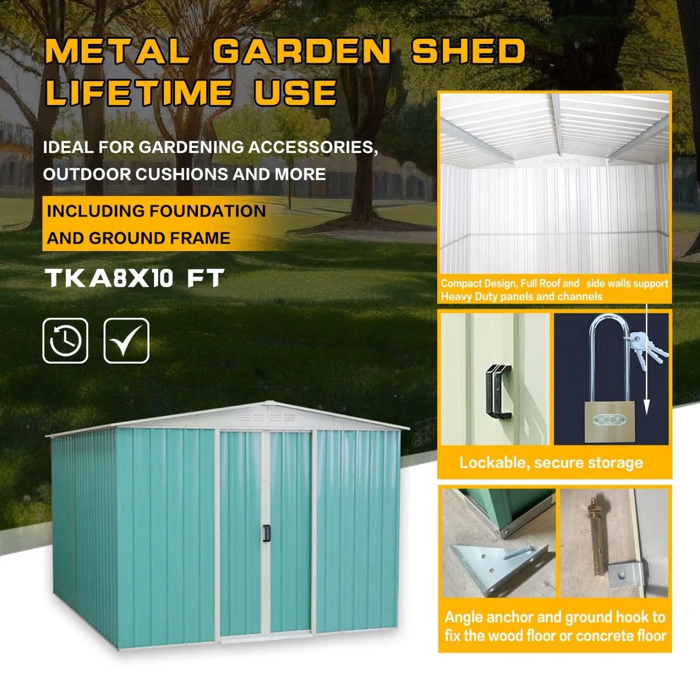 Heavy-Duty 8X10 Outdoor Metal Garden Shed All-in-One Secure Garden & Tool Shed